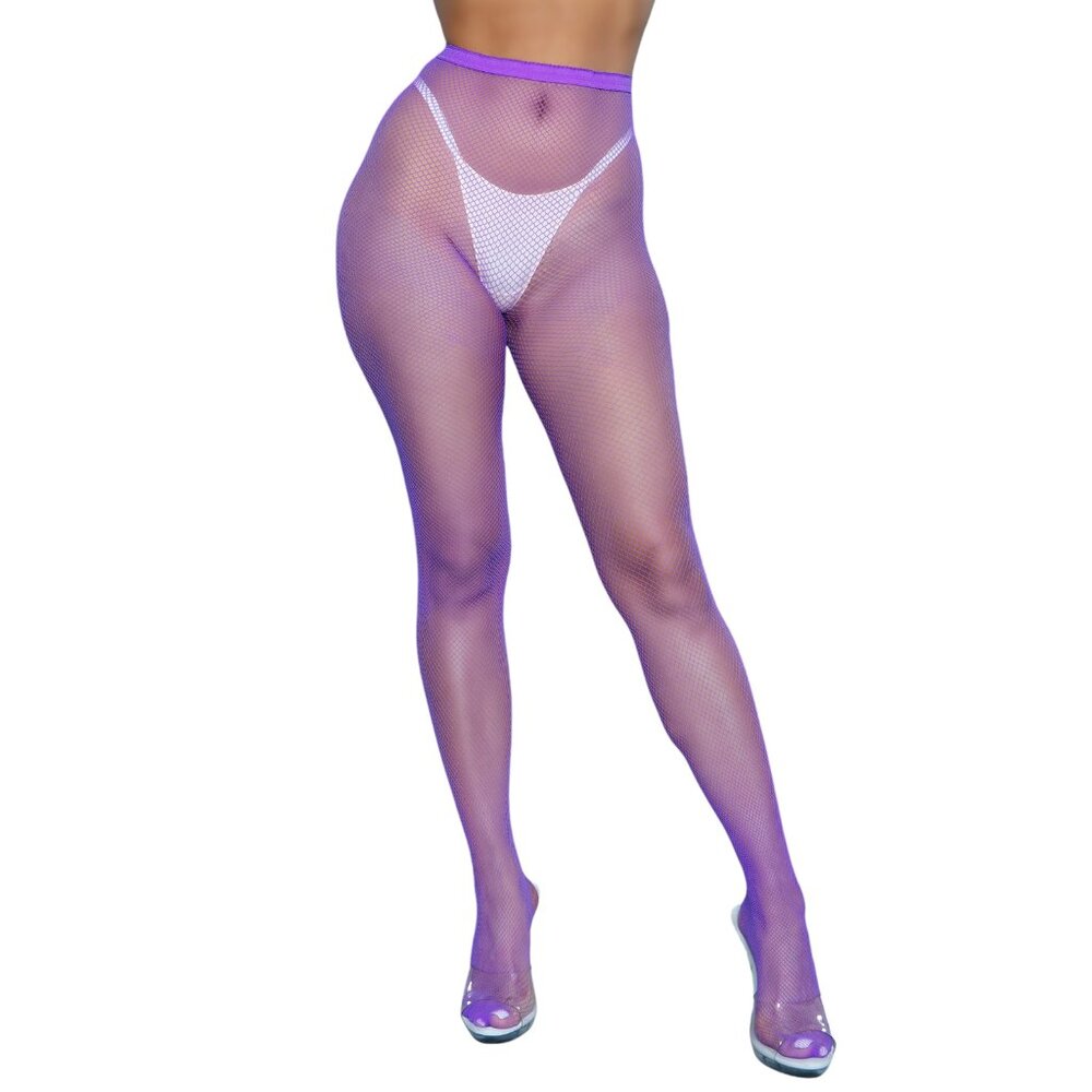 High Waisted Fishnet Pantyhose - Purple